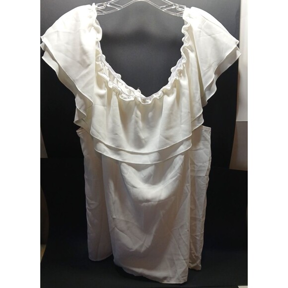 Skue Curve Womens 3XL Ruffle Off/On shoulder Bow Tie Front Creamy White Blouse - Picture 4 of 6